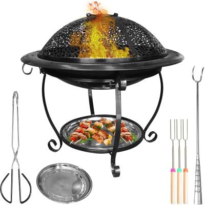 China 22'' Wood Burning Barbecue Fire Pit For BBQ Grill Backyard Garden Patio Camping Beach for sale