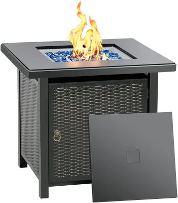 China 28 Inch Square Natural Gas Fire Pit With Blue Fire Glass For Outside Patio for sale