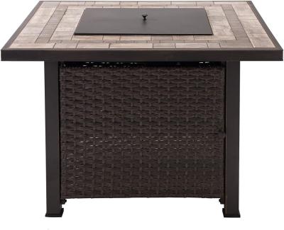 China Square Tile Top Modern Propane Fire Pit With All Weather Wicker Powered Brazier for sale