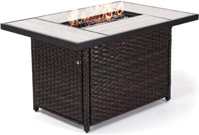China 43 Inch 50,000 BTU Rectangular Patio Propane Gas Fire Pit With Resin Wicker Base for sale