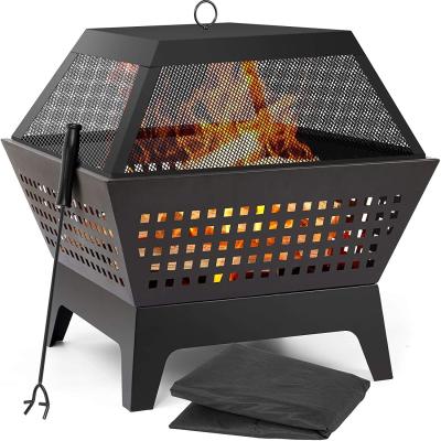 China Outdoor 24.4'' Wood Burning Brazier Burning Fire Pit Heavy Duty Grille Black for sale