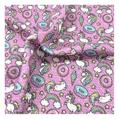 Chine Blended Polyester Spandex Fabric Bubble Cloth Digital Print Bow Pattern Printed à vendre