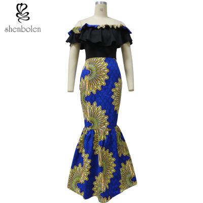 China Fishtail African Print Skirts With Peplum Top , African Print Wedding Dresses for sale