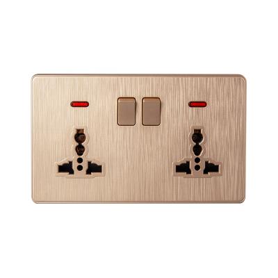 China Household PC 86*146mm Universal Wall Socket Gold Brushed Switch and Switch PC Neon Lamp 45A 110V 250V for sale