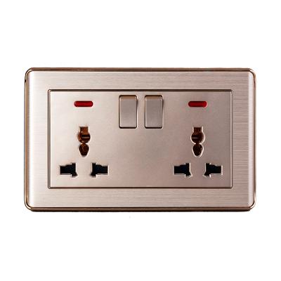 China PC Gold Luxury Household 86mm*146mm Wall Socket and Switch 6 PC Terminal 2 Gang250V Neon Power Switch for sale