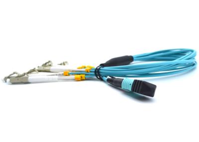 China OM3 / OM4 MPO Patch Cord 12 Core 5M Simplex / Duplex 10G Fiber Optic Cable for sale