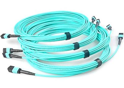 China Fiber Optical MTP MPO Patch Cable , Blue 8 Core Multimode Fiber Optic Cable for sale