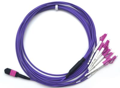 中国 12繊維MPOのパッチ・コード40G OM4 MPO/MTPへのLCは送風しましたり/ケーブル0.2dBの耐久性に取り出します 販売のため