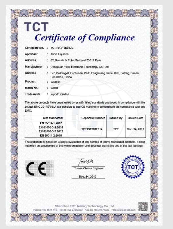 CE - Dongguan Yake Electronic Technology Co., Ltd