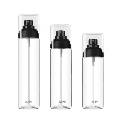 China 100ml 120ml 150ml Clear Plastic Cosmetic Containers With Fine Mist Sprayer for sale