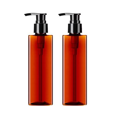 China Translucent Amber PET Plastic Shampoo Bottles 260ML Square Shape For Men for sale