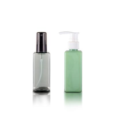 China 100ML Square Cosmetic Plastic Bottle With Sprayer Lotion Pump Eco-Friendly PET PCR for sale