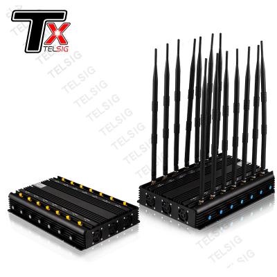 China 14 Channel Desktop Wireless Signal Jammer For Cell Phone 2 3 4 5G VHF UHF Lojack GPS WiFi for sale