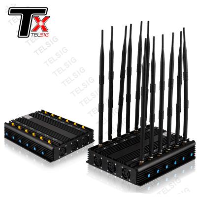 China High Quality 5G Jammer 12 Channel Signal Jammer for Shielding Cell Phone 2345G WiFi GPS GSM VHF UHF for sale