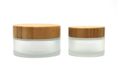 China Bamboo Caps 30ml Cosmetic Jars , Frosted Glass Lotion Jars Anti Corrosion for sale