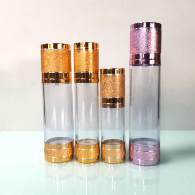 China Gold Silver Aluminum Cosmetic Vacuum Pump Bottle UV Plating 15ml 30ml 50ml 100ml for sale