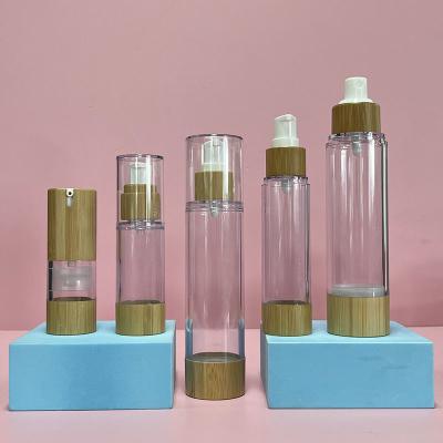 China Round Shape 15ml Bamboo Airless Spray Bottle For Serum for sale