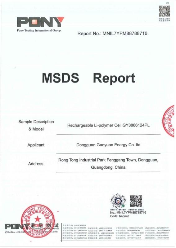 MSDS - Dongguan Gaoyuan Energy Co., Ltd