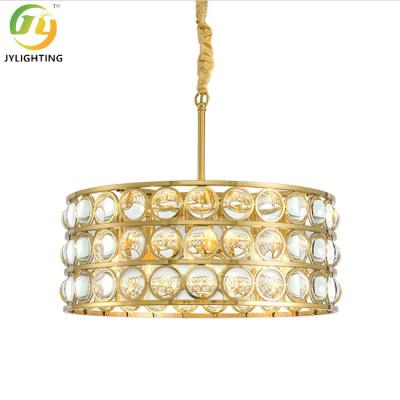 China Gold Clear Metal E14 Bulb Crystal Pendant Light Living Room Indoor Decorative for sale