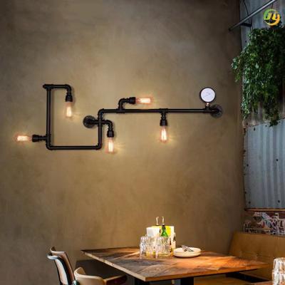 China Industrial Wrought Iron Decorative Water Pipe Wall Lamp E27 For Retro Loft for sale