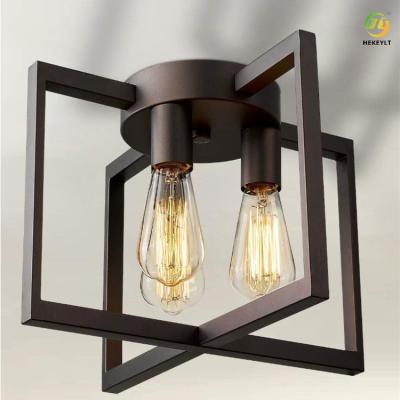 China E27 Rectangular Wrought Iron Ceiling Lamp For Bedroom Dining Room for sale