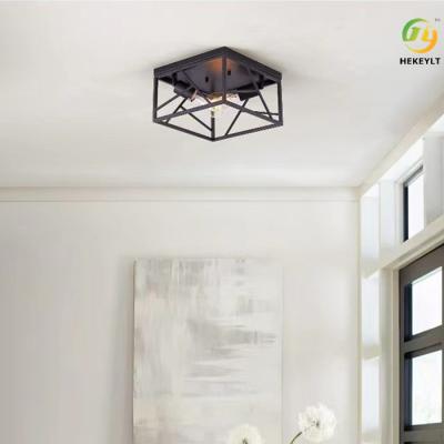 China Retro Trapezoidal Farmhouse Ceiling Lamp Wrought Iron Imitation Wood Paint for sale