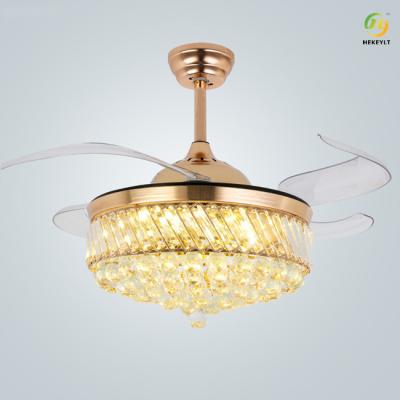 China Crystal Ceiling Fan Light invisible de lujo moderno aspas del ventilador de 42 pulgadas 4 para el comedor en venta