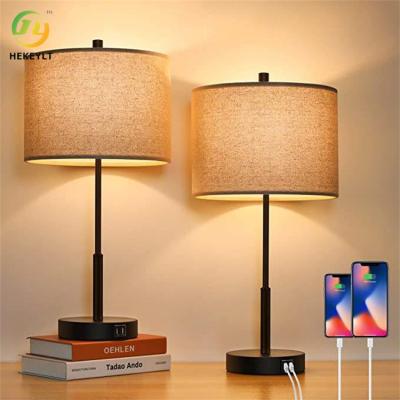 China Hotel Home Modern Dimmable Touching Control Bedside Table Lamp Dual USB Charging for sale
