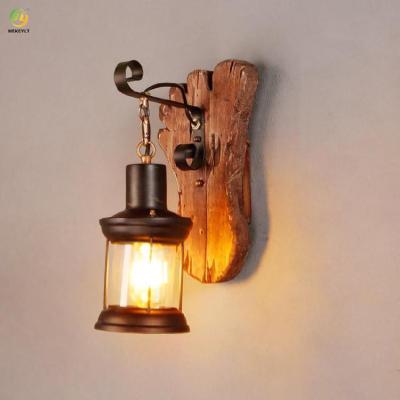 China Industrial Vintage Wooden Metal Painting Modern Wall Light For Home Corridor Decorate for sale