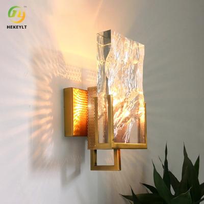 China Gold Metal Clear Crystal Wall Lamp Nordic Bedroom Ice Cube Decorative for sale