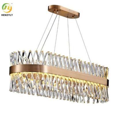 China Luxury Crystal Pendant Light K9 Crystal And Metal Gold LED Rectangle Chandelier for sale
