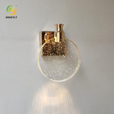 China Round Crystal Gold Background Metal Modern Wall Lamp Dressing Table Mirror for sale