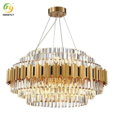 China 120 Watt E14 Led Pendant Lights Crystal And Metal Gold And Clear Hanging for sale