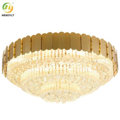 中国 Gold Round Ceiling Light Crystal And Metal For Farmhouse And Hotel 販売のため