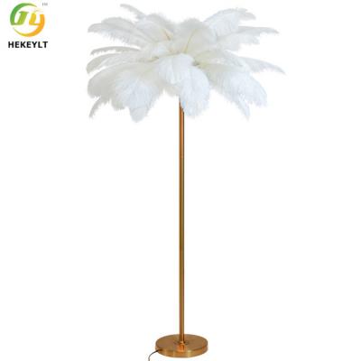 China Nordic 85v Modern Floor Light Gold Metal With White Feather Switch Control for sale
