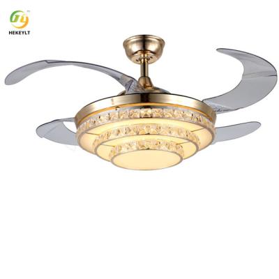 China LED Crystal And Metal Gold Ceiling Fan Light With Remote Control 4 Blades 72W 42 Inch for sale