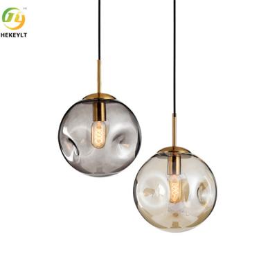 China E27 1-Light Single Globe Iron Plating And Glass Pendant For Bedroom for sale