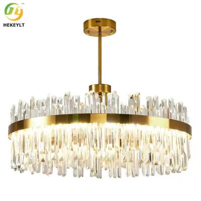 China Dimmable Gold Round K9 Crystal Hanging Ceiling Light Modern Crystal Chandeliers for sale