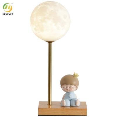 China D120*H320mm Multiple dimming 3D Printed Moon Lamp Starry Sky Wood+Iron Lamp Bedside Table Lamp for sale