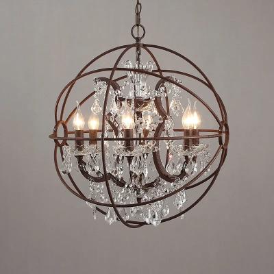China Clear Crystal Rust Metal Orb Chandelier Industrial Vintage Decorative for sale