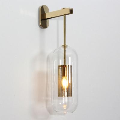 China Loft Vintage Antique Bronze Golden Modern Wall Light Clear Glass Lampshade for sale
