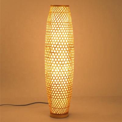 China Handcrafted Bamboo Weaving Standing Lights Floor Lamps For Living Room Light for sale