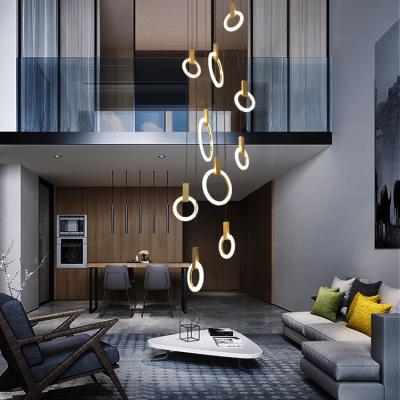 China Living Room Stair Lighting Fixtures Loft Hanging Suspension Metal Acrylic Rings Pendant Light for sale