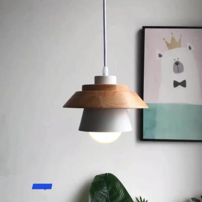 China Nordic Modern Style Macaron Series Led Wood Lamp Small Pendant Light for sale