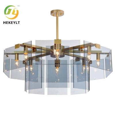 China Post-modern simple square lens glass pendant lamp living room chandelier Dining room chandelier for sale
