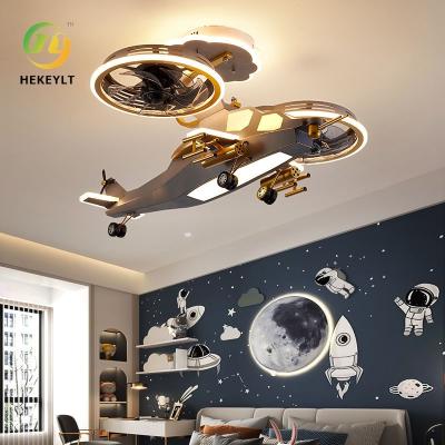 China Children's airplane light Fan light remote control Boy's room Creative cartoon fighter model Boy's bedroom ceiling light for sale