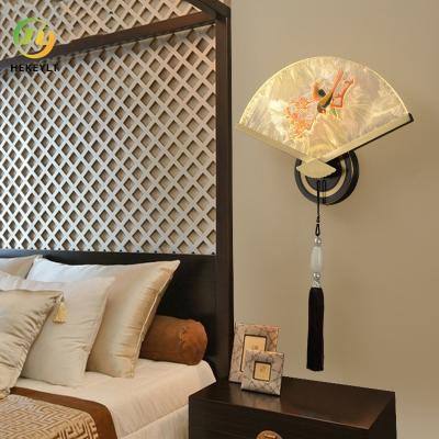 China New Chinese Style Copper Enamel Color Fan Leaf Wall Lamp Corridor Wall Lamp for sale