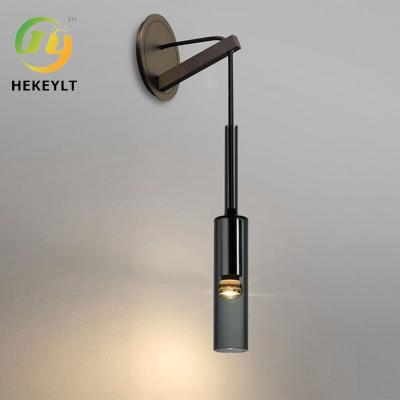China Modern Single Luxury Bedroom Bedside Wall Light All Copper TV Pendant Lamp Smoke Gray for sale