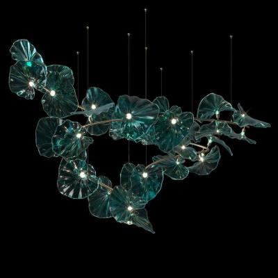 China Large Glass Emerald Lotus Leaves Shape Chandelier For Staircase Hotel Lobby for sale