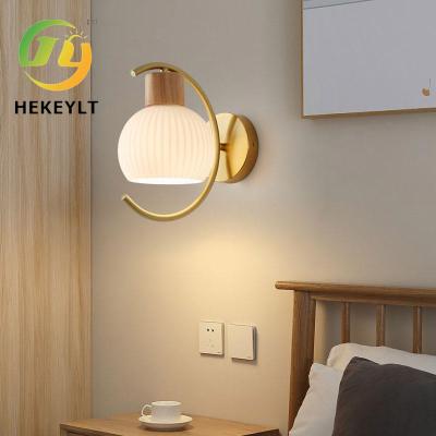 China Nordic Solid Wood Wall Light Simple Creative Porch Light Stairs Aisle Bedroom Headboard Wall Ligh for sale